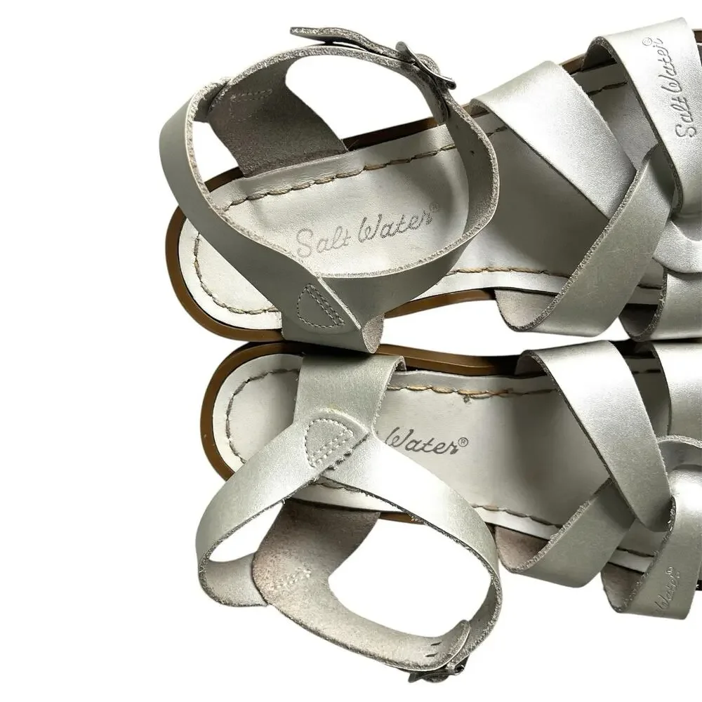 Salt Water Sandals The Original Silver Leather big Kid Size 3